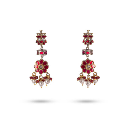 925 Silver Ruby Floral Drop Earrings