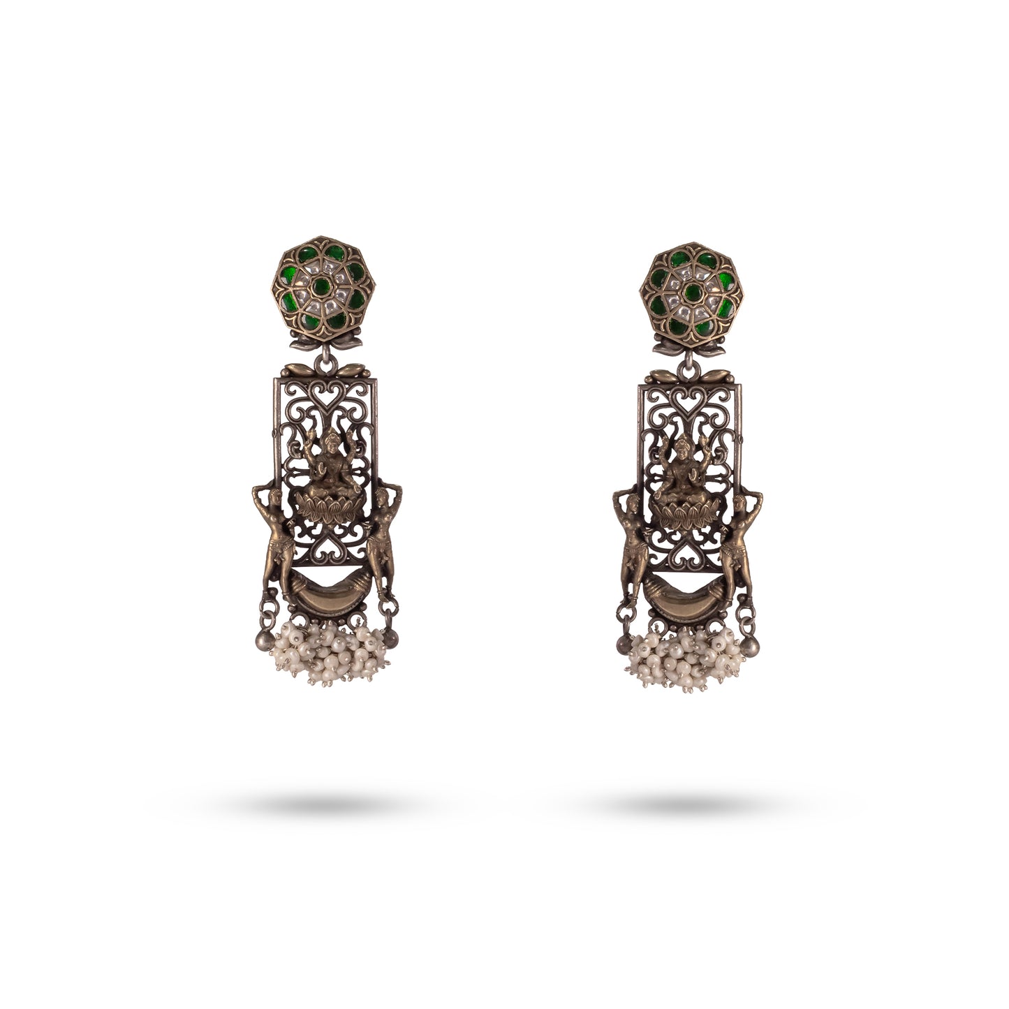 925 Silver Laxmi Temple Drop Earrings