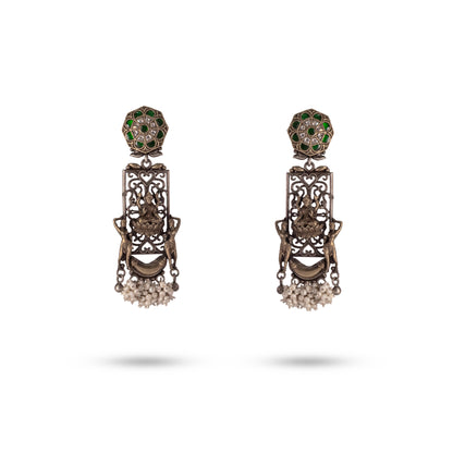 925 Silver Laxmi Temple Drop Earrings