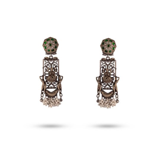 925 Silver Laxmi Temple Drop Earrings