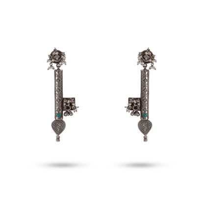 925 Silver Floral Key Pearl Drop Earrings