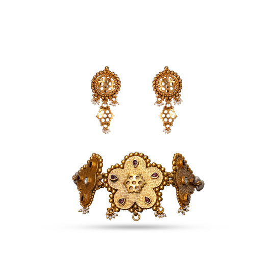 925 Silver Gold-Plated Choker & Earring Set