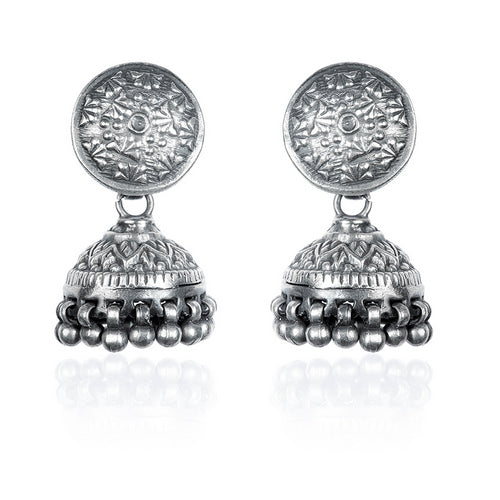 Oxidized Silver Tone Brass Traditional Jhumka Earrings