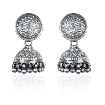 Oxidized Silver Tone Brass Traditional Jhumka Earrings