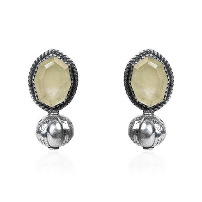 Oxidized Silver Stud Earrings with Oval Moonstone and Textured Silver Base