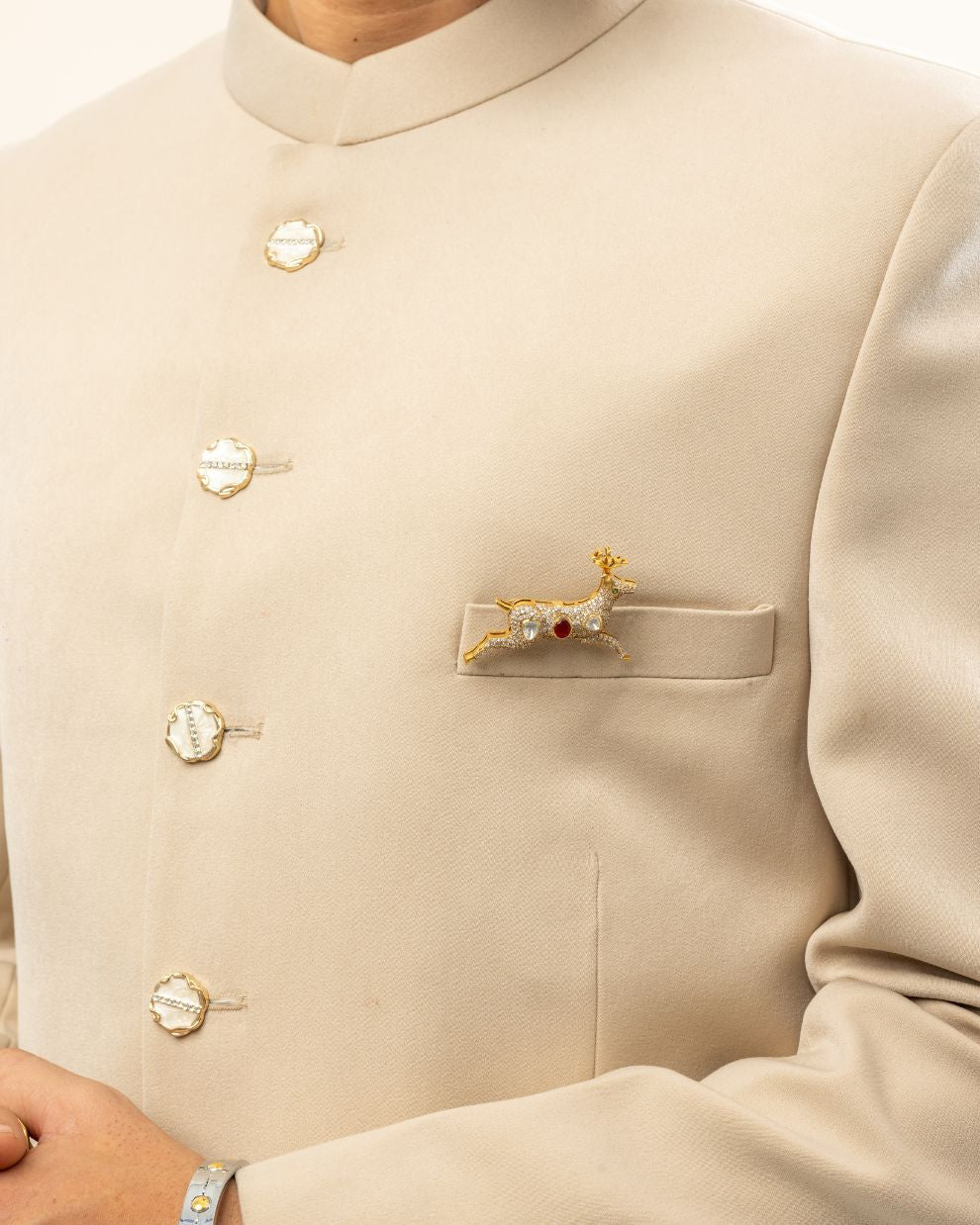 Jeweled Leaping Stag Brooch