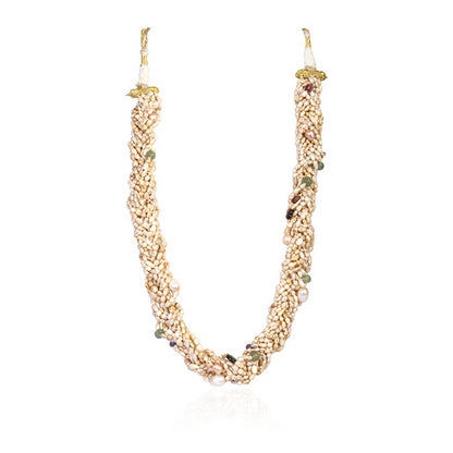 Multi-Strand Seed Pearl Necklace with Peridot, Garnet, and Iolite Accents