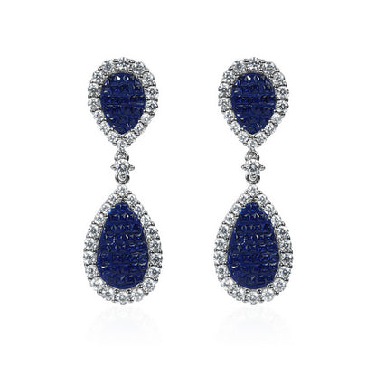 Sapphire & Diamond Double Teardrop Earrings