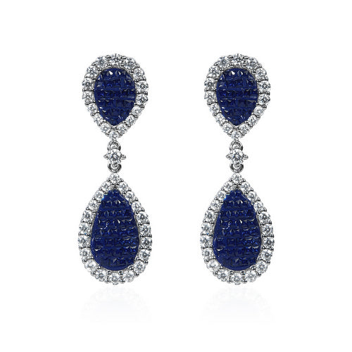 Sapphire & Diamond Double Teardrop Earrings