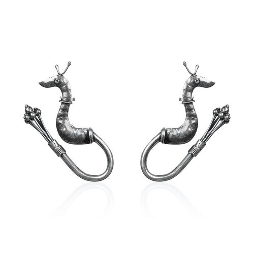 Oxidized Silver Stylized Peacock Stud Earrings