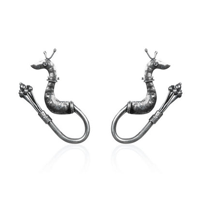 Oxidized Silver Stylized Peacock Stud Earrings