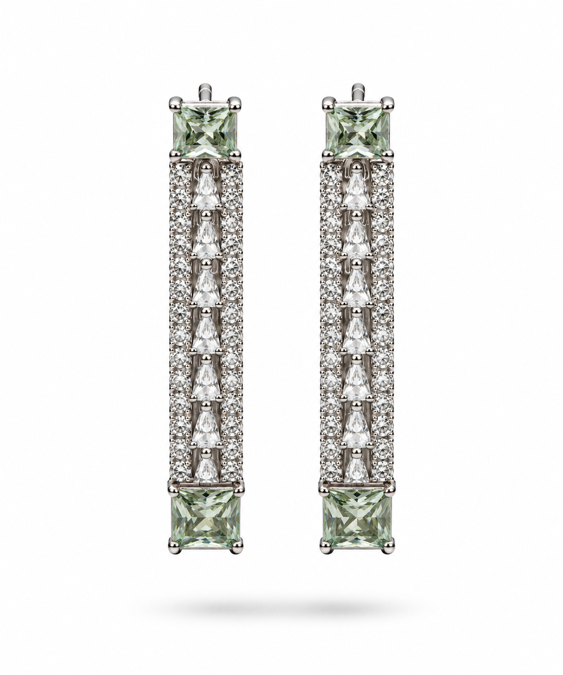 925 Silver Emerald Cut Green Stone & CZ Collar Necklace Set