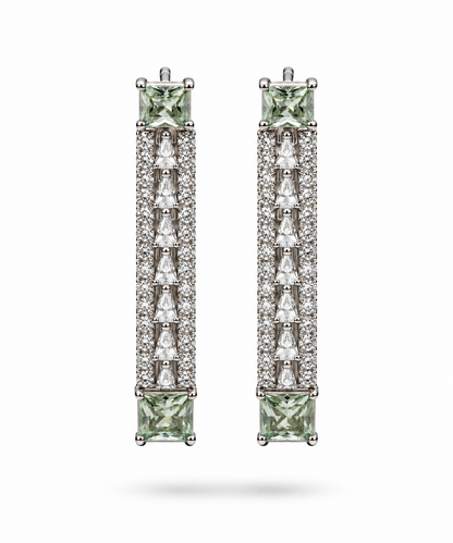 925 Silver Emerald Cut Green Stone & CZ Collar Necklace Set
