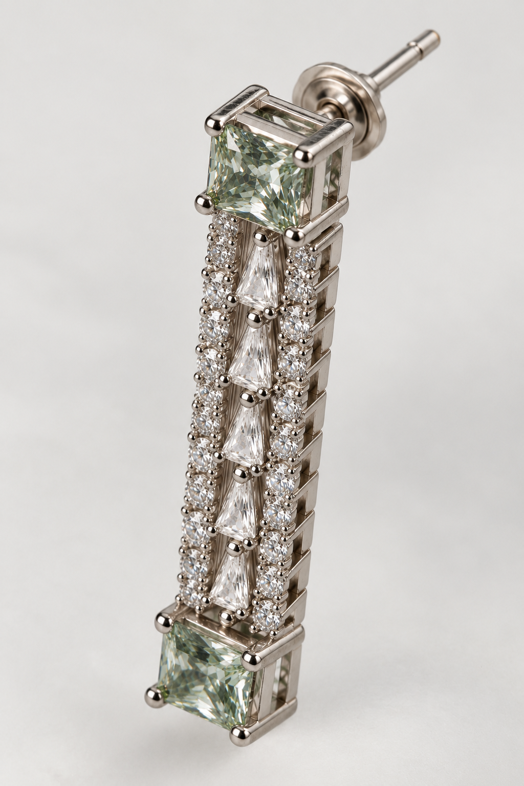 925 Silver Emerald Cut Green Stone & CZ Collar Necklace Set