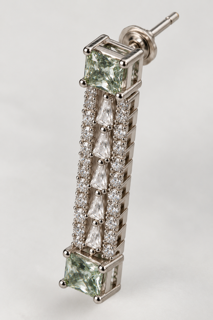 925 Silver Emerald Cut Green Stone & CZ Collar Necklace Set