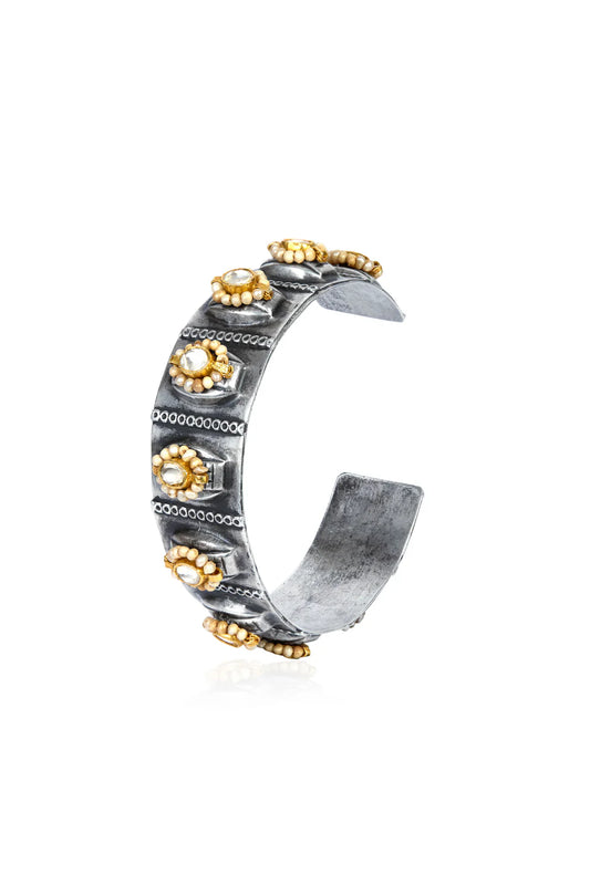Dannijo Style Oxidized Silver & Gold Polki Cuff Bracelet