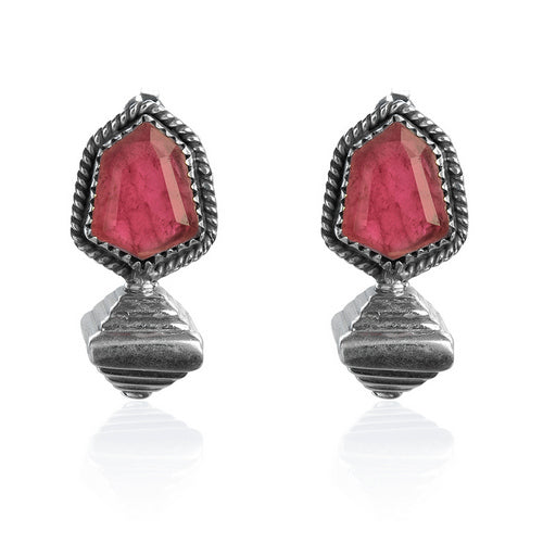 Rose Blaze Stud Earrings in Oxidised Silver