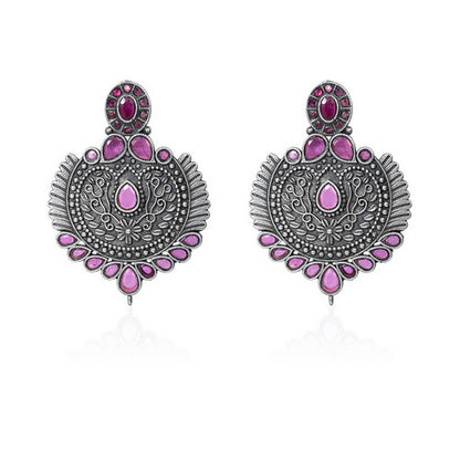 Traditional Indian Ruby & Oxidized Silver Statement Earrings