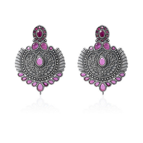 Traditional Indian Ruby & Oxidized Silver Statement Earrings