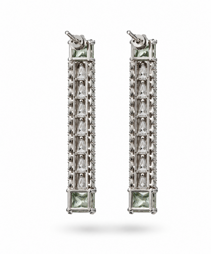 925 Silver Emerald Cut Green Stone & CZ Collar Necklace Set