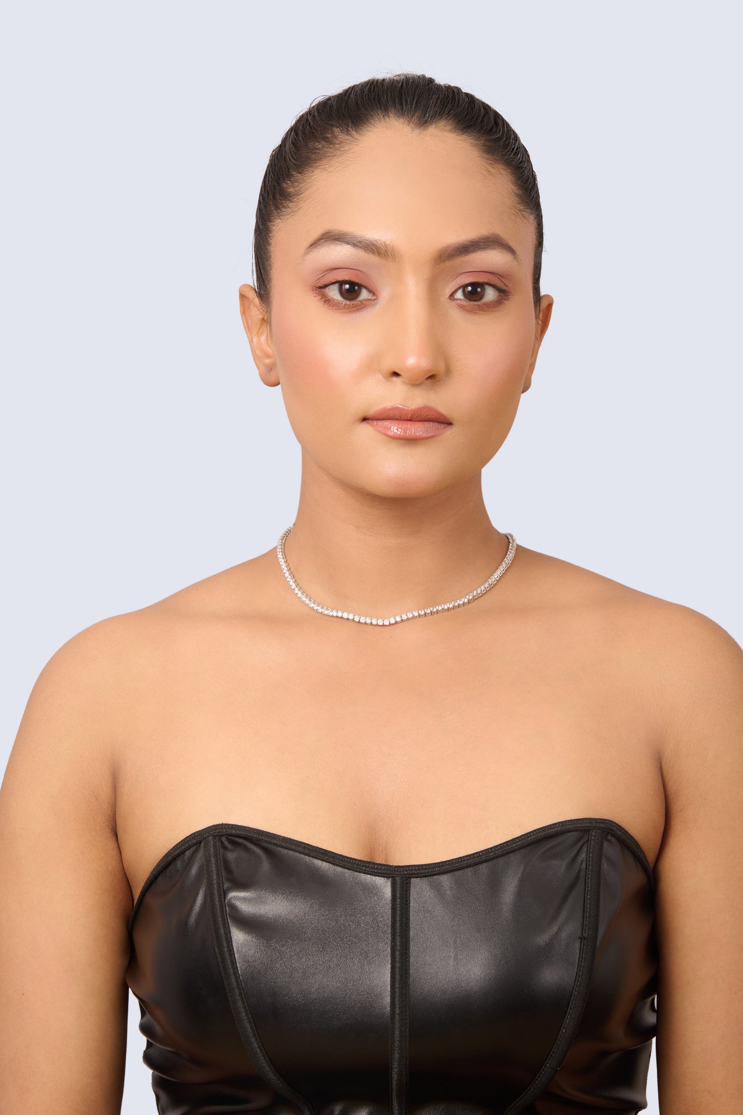 Sterling Silver Tennis Necklace with Round Cubic Zirconia Stones