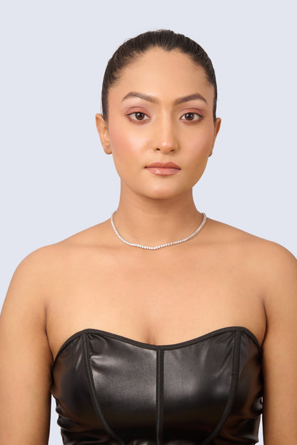 Sterling Silver Tennis Necklace with Round Cubic Zirconia Stones