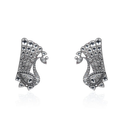 Peacock Glory Stud Earrings in Oxidised Silver
