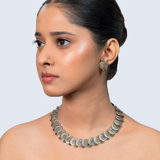 Antique Temple Coin 925 Silver Jewellery Necklace