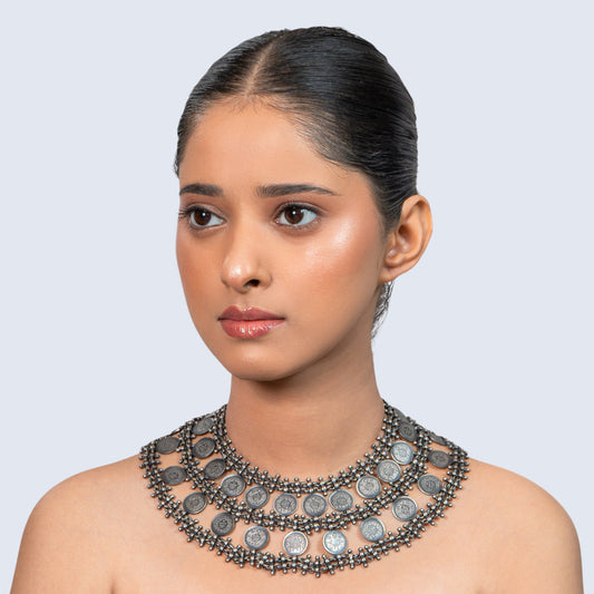 Vintage Coin Choker 925 silver Boho Necklace