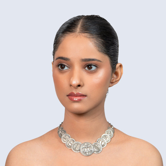 Oxidised Coin Collar 925 silver Minimal Necklace