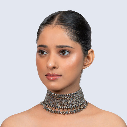 Tribal Ghungroo Choker 925 silver jewellery Oxidised Necklace