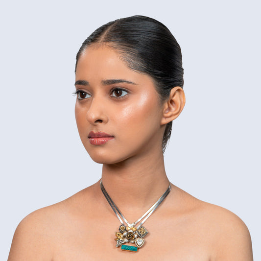 Turquoise Rose 925 silver Choker Necklace Set