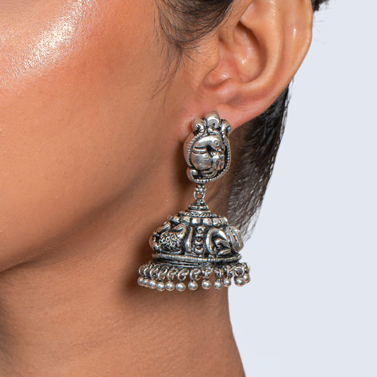 925 Silver Temple Jhumka Necklace Set