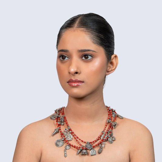 Charm Layered Beads 925 silver Tribal Necklace