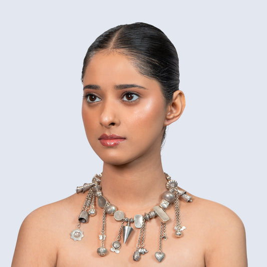Eclectic Charm Chain 925 silver Statement Necklace