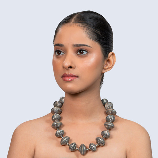 Classic Etched Beads Necklace 925 silver