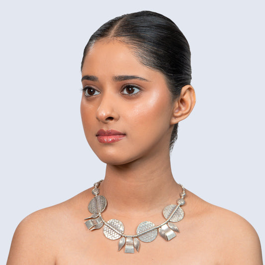 Woven Disc Necklace 925 silver
