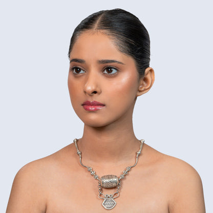 Woven Barrel Pendant 925 silver Minimal Necklace