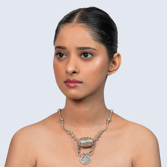 Woven Barrel Pendant 925 silver Minimal Necklace
