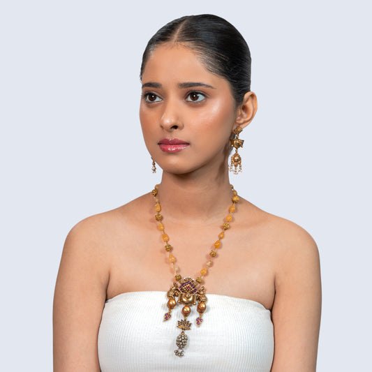 Gold Elephant Pendant 925 silver Bead Necklace Set