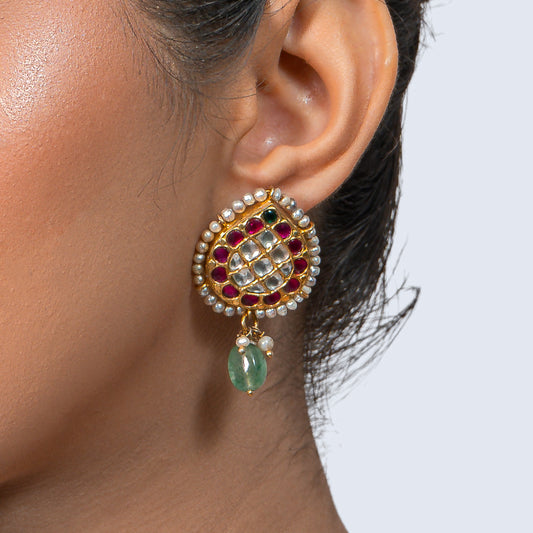 Regal Emerald Choker 925 silver Kundan Necklace Set