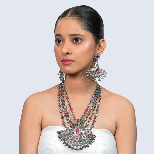Floral Ruby 925 silver Choker Necklace Set