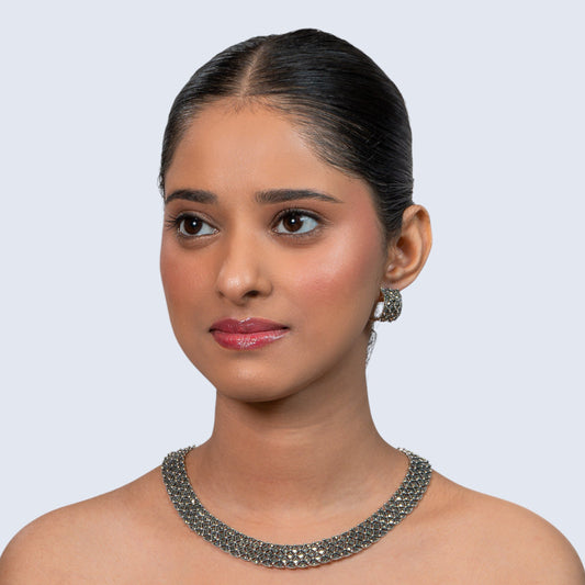 Marcasite Mesh Choker 925 silver Lightweight Necklace Set