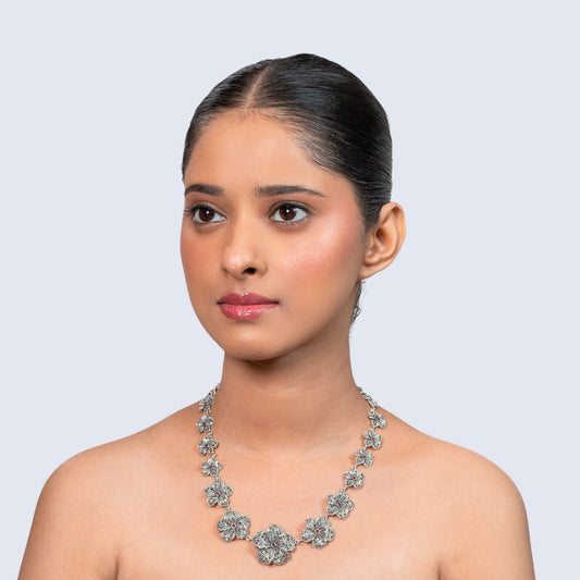 Hibiscus Marcasite 925 silver Statement Floral Necklace