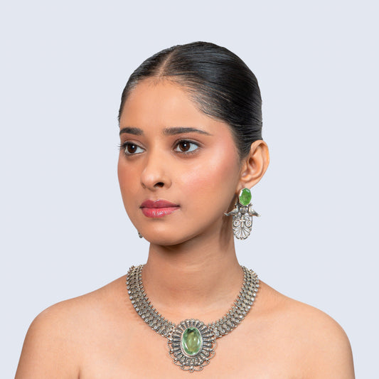 Green Peridot Victorian 925 silver Choker Necklace Set