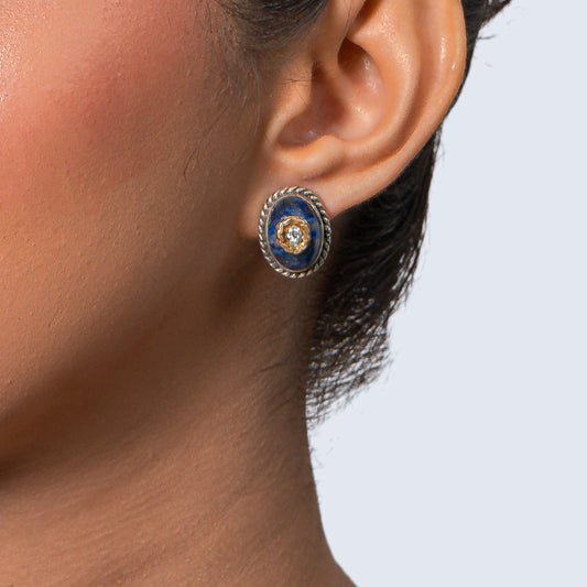 Blue Kundan 925 silver Traditional Coin Necklace Set