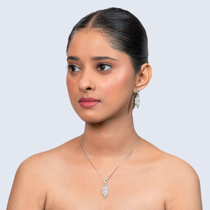 Emerald CZ Drop 925 silver Minimal Necklace Set