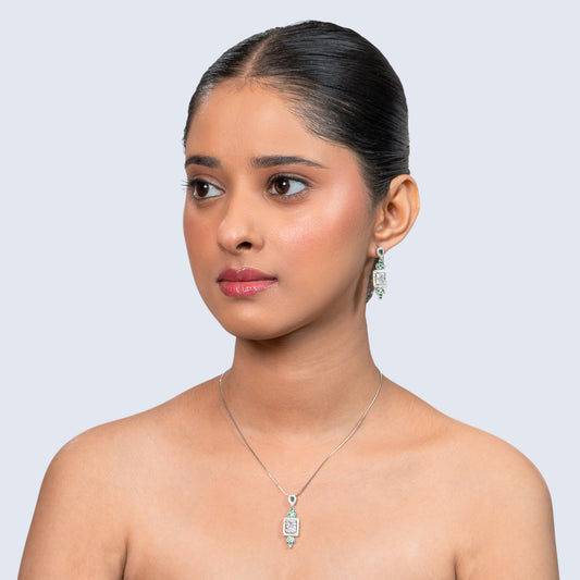 Emerald CZ Drop 925 silver Minimal Necklace Set