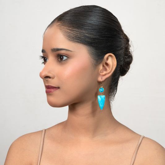 Turquoise Shield 925 silver Gold-Plated Drop Earrings