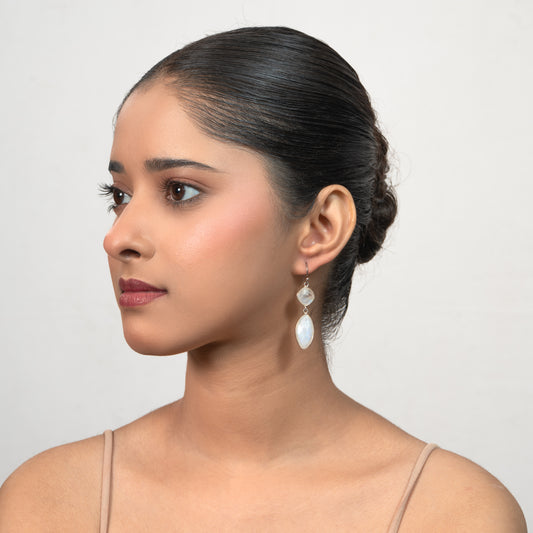White Moonstone 925 silver Minimal Drop Earrings